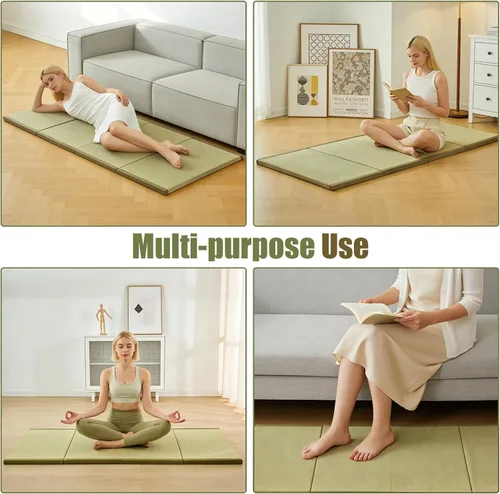 Vista 7 de HAGiHARA Tapete de tatami japonés, tapete plegable portátil de hierba Rush, colchón de futón tradicional para meditación, yoga, dormir o uso