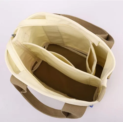 Vista 4 de Pequeña y bonita bolsa de lona con bolsillos para mujer, mini bolso cruzado casual al hombro, bolso de mensajero, bolso de mano de trabajo
