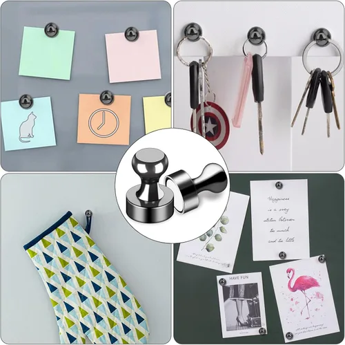 Vista 6 de LOVIMAG - Imanes negros de refrigerador, 12 unidades, imanes pequeños y fuertes para pizarra blanca, oficina, aula, mapas, accesorios de cocina