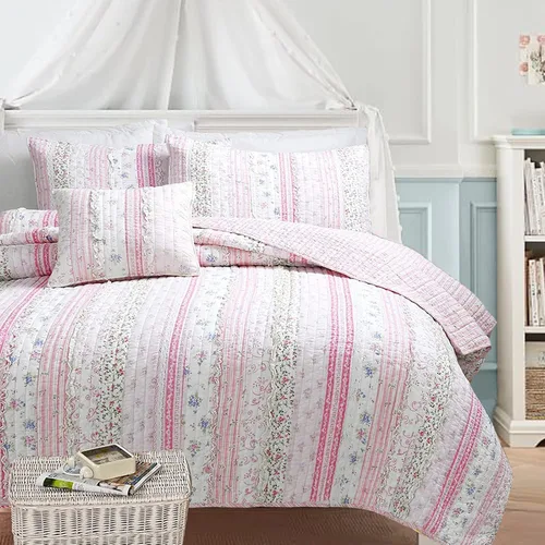 Vista 23 de Cozy Line Home Fashions - Juego de ropa de cama reversible de lunares y rayas en negro, blanco y rosa, con estrellas, de 100% algodón, colcha