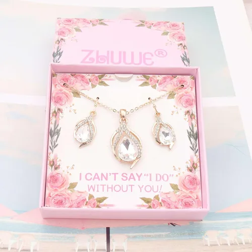 Vista 2 de ZHUWE Juego de joyas de dama de honor para mujeres y niñas, 1-4-6-8 juegos de collar de lágrima para regalo de boda y fiesta, Metal Zinc Vidrio, No