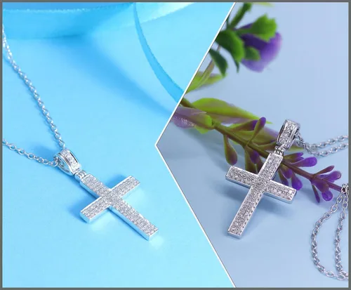 Vista 2 de Dazzlingrock Collection Colgante deslizante redondo de cruz de hip hop helado de diamante blanco con cadena de 18 pulgadas para hombres