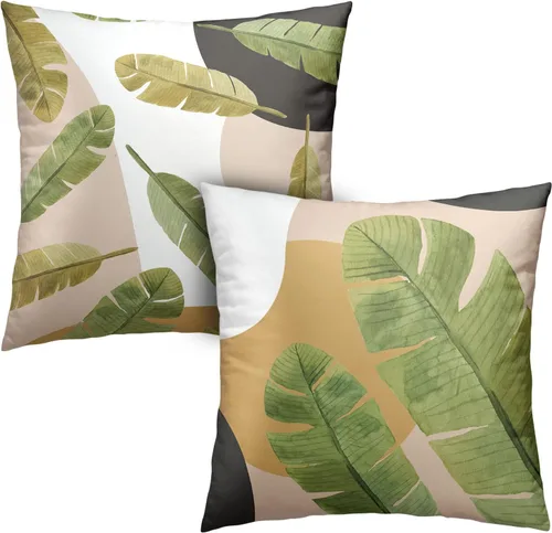 Vista 20 de Juego de 2 fundas de almohada abstractas bohemias de 16 x 16 pulgadas, modernas fundas de almohada de mediados de siglo, diseño de hojas verdes