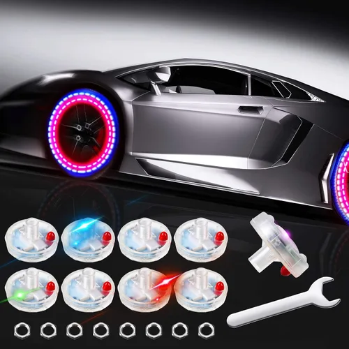 Vista 9 de 12 piezas de luces de neumáticos de automóvil, válvula de rueda, luces de tapa de lámpara de techo, luces LED solares para neumáticos, luces