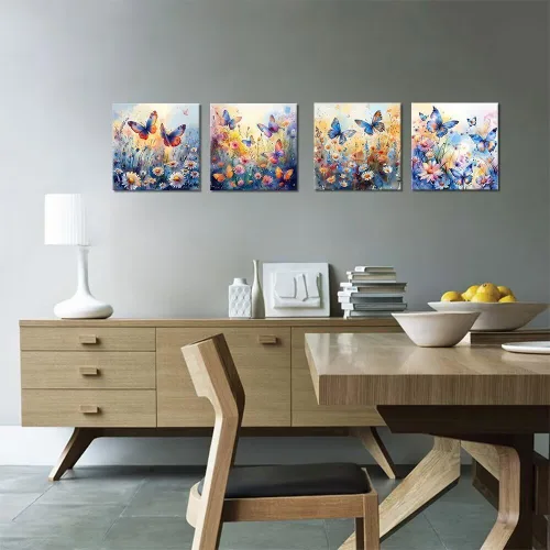 Vista 109 de Wall HDQ Arte de pared de flores para baño, dormitorio, sala de estar, decoración de pared azul y naranja, pintura floral, lienzo impreso, imagen