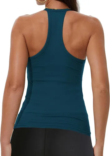 Vista 2 de iGENJUN Paquete de 3 camisetas de entrenamiento para mujer, espalda cruzada, básicas, para verano, 2025, cuello en V, ajustadas, acanaladas sin