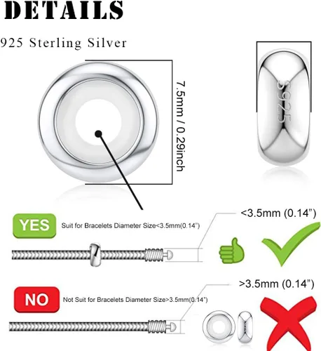 Vista 6 de DALARAN Cuentas de tapón para pulseras de plata de ley 925 con clip espaciador para pulseras, Esmalte