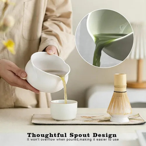 Vista 5 de Juego de batidor de matcha blanco, kit de matcha de cerámica para principiantes y amantes del té