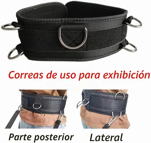 Vista 5 de LOOEEL Fitness Resistance Belt Multi Functional Fitness Belt with 5 Rings for Weight Training and Resistance Training of Load Carrying Pull Up Belt
