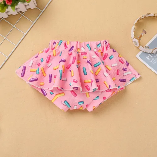 Vista 3 de IMEKIS Traje de 1er cumpleaños para bebé niña con estampado de girasol y durazno + pantalones cortos con volantes + diadema para sesión de fotos