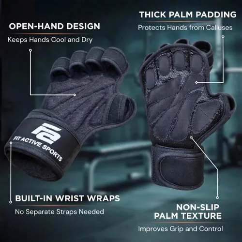 Vista 9 de Fit Active Sports Nuevos Guantes de Entrenamiento con Ventilación para Levantamiento de Pesas con Muñequeras Integradas para Hombres y Mujeres