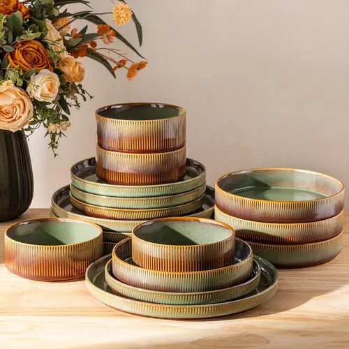 Vista 14 de TheTerra Juego de vajilla de cerámica para 4, juego de 12 platos y cuencos ligeros de porcelana, resistente a los arañazos, apto para horno