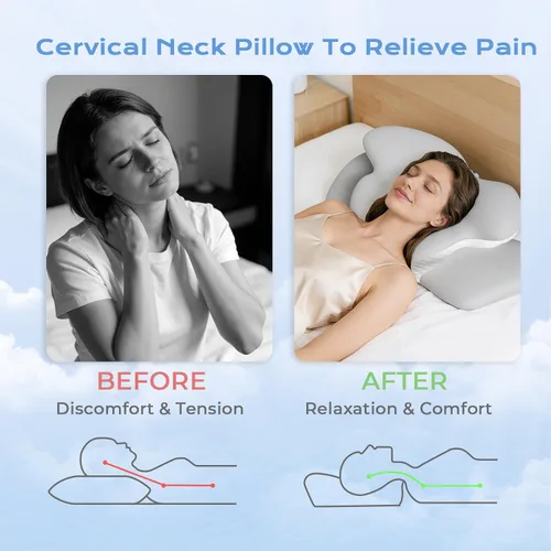 Vista 2 de Almohada cervical refrescante para dormir, almohadas ergonómicas de espuma viscoelástica para apoyo del cuello y alivio del dolor, almohadas Blanco