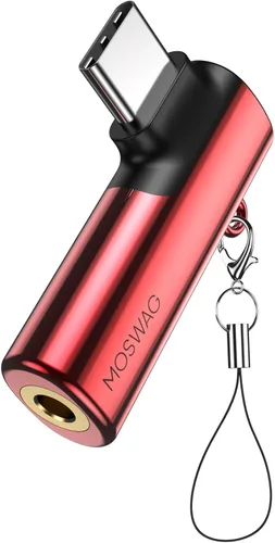 Vista 10 de MOSWAG Adaptador de auriculares USB C a conector tipo C de 0.138 in, micrófono auxiliar en ángulo derecho, dongle de audio de aleación de zinc