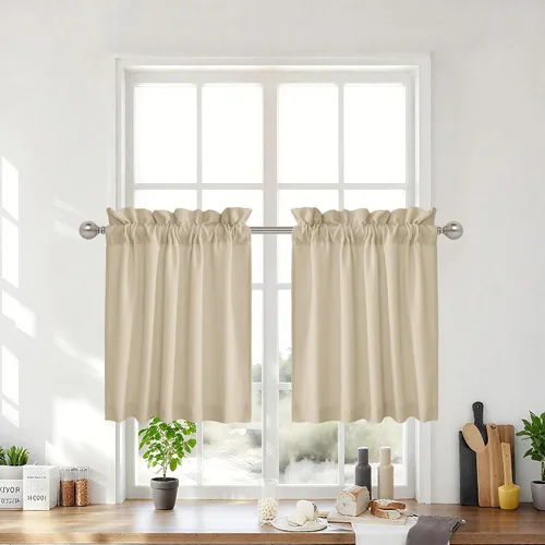 Vista 41 de RYB HOME - Cortinas de café de 24 pulgadas de largo, cortinas cortas de lino traslúcidas para ventana pequeña, cortina de media privacidad con Angora