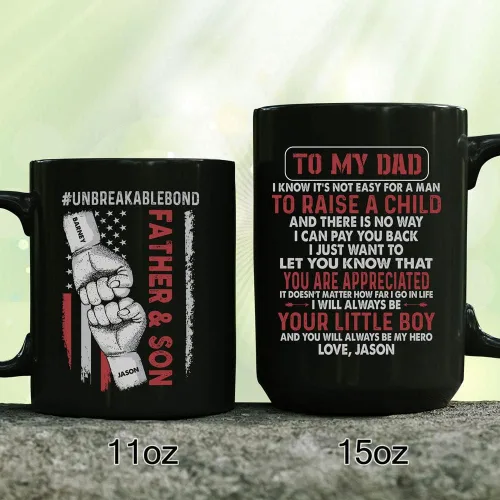 Vista 3 de Taza personalizada con texto en inglés «To My Dad», «My Hero», regalo personalizado para papá de parte de hijo, taza de padre e hijo, regalo