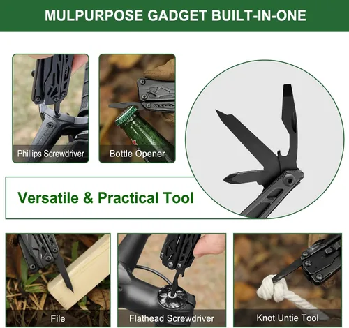 Vista 13 de NEXTOOL Multiherramienta, herramienta multiusos 11 en 1 con pinzas de punta fina, tijeras y puntas de destornillador, navaja multiherramienta
