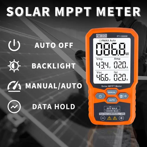 Vista 3 de ZIBOO Probador de panel solar FT-1000W Medidor MPPT - 1000W de potencia máxima, 80V/35A Probador de módulo fotovoltaico para Voc/Isc, voltaje