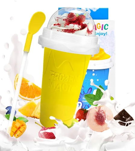 Vista 8 de Bollove - Vaso para granizar, tazas mágicas para hacer granizados para hacer tú mismo, taza portátil para jugos, leche y helado, doble capa de Azul