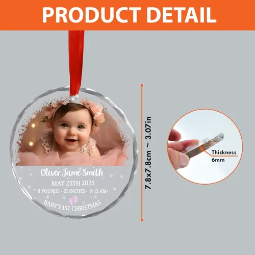Vista 3 de Adorno de Primera Navidad Personalizado para Bebés 2025 Niña, Primeros Regalos para Bebé 02 B6