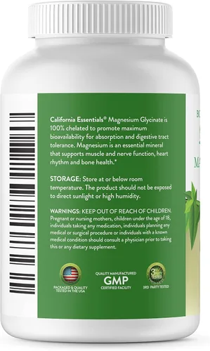 Vista 2 de Glicinato de magnesio 400 – Quelado, Magnesio de alta absorción para – Vegano, sin OMG, sin gluten 120 tabletas (60 porciones, tamaño de porción (2)