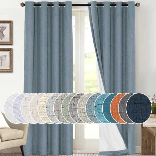 Vista 104 de Cortinas con textura de lino 100% opacas de 64 pulgadas de largo, juego de 2 paneles de cortinas de lino opacas con forro aislante térmico que Arena