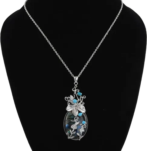 Vista 3 de Bali Legacy - Colgante de plata de ley 925, labradorita natural para dormir, turquesa con flores florales envueltas para mujer, Metal, Labradorita