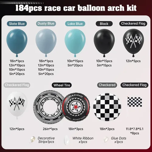 Vista 2 de Kit de arco de guirnalda de globos de coche de carreras de 184 piezas