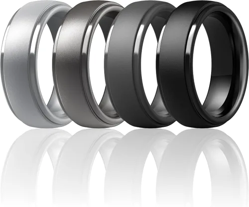 Vista 36 de ThunderFit Anillos de silicona para hombres, bandas de boda de goma con Pack A: Negro carbón