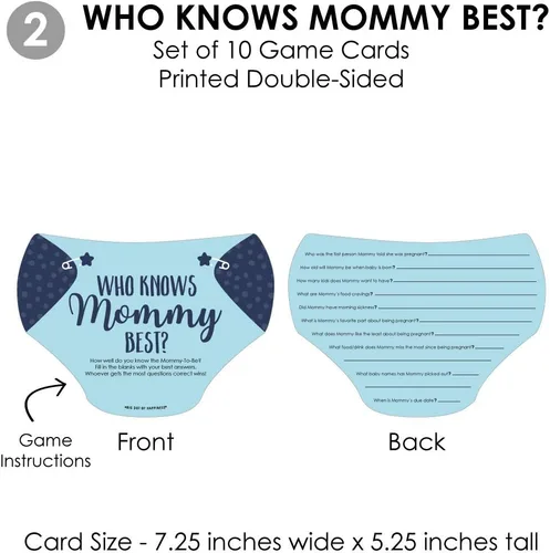 Vista 5 de Big Dot of Happiness Baby Boy - 4 juegos azules para baby shower - 10 cartas cada uno - Quién sabe mejor a mami, cuestionario de mamá o papá, qué