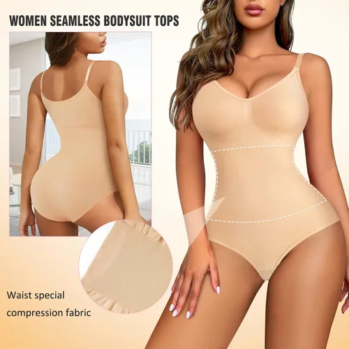Vista 2 de Irisnaya Body adelgazante para mujer, moldeador de abdomen, tirantes delgados, camisola, leotardos, bodycon