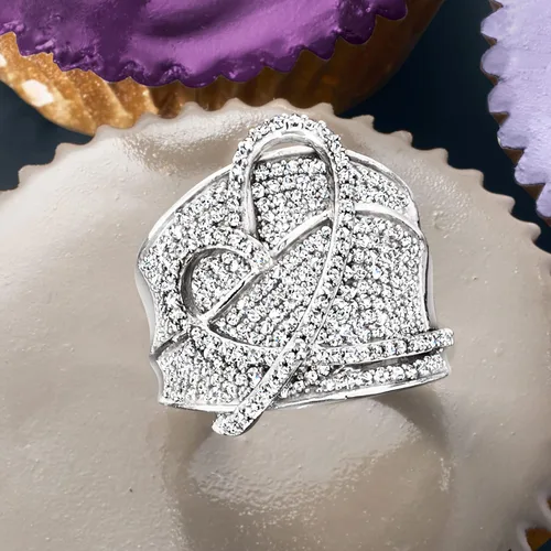 Vista 5 de Ross-Simons 1.40 ct. t.w. Diamond Heart Ring in Sterling Silver
