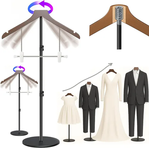 Vista 17 de Soporte para camisetas (negro, 44.5 pulgadas con soporte para sombreros, 1 unidad)