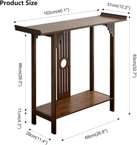 Vista 2 de Gdrasuya10 Mesa de sofá consola de bambú de nogal de 40 pulgadas, mesa de sofá vintage, mesa de consola estrecha y larga, estilo japonés, mesa