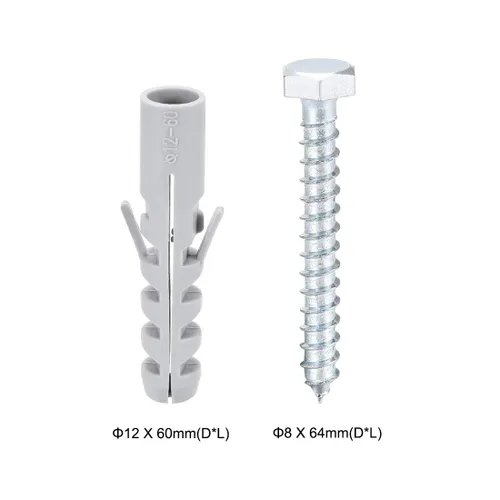 Vista 2 de uxcell Tubo de expansión de plástico de 0.472x2.362 in para paneles de yeso con tornillos hexagonales gris 4pcs