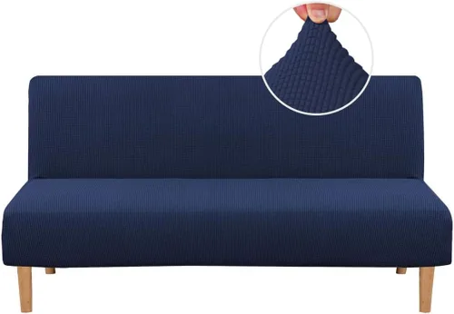Vista 24 de H.VERSAILTEX Funda elástica para futón sin brazos, funda protectora elástica para sofá cama, textura rica en elastano, pequeños cuadros de tela Negro