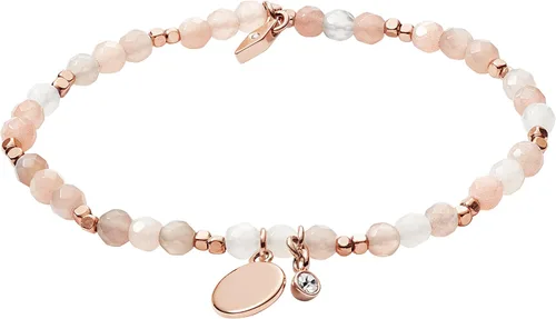 Vista 2 de Fossil Pulsera de cuentas de acero inoxidable en tono oro rosa para mujer