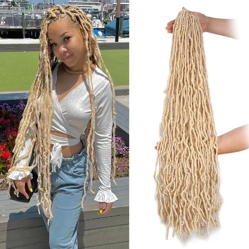 Vista 17 de Leeven Nuevas Trenzas de Ganchillo de Cabello con Locs Falsos Suaves de 24 Pulgadas de Largo Locs de Diosa Desgastados 6 Paquetes Negro Natural