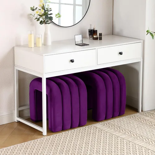 Vista 21 de Taburete otomano multifuncional, reposapiés para sofá, taburete de tocador moderno para sala de maquillaje, sala de estar y entrada, taburete