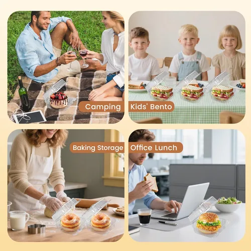 Vista 5 de NPLUX 25 Pack de Envases Desechables con Bisagras de Plástico Transparente y Engrosado para Llevar Alimentos, Recipientes para Tartas con Tapa, 5.8