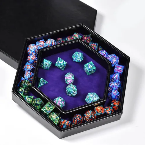 Vista 4 de DND - Bandeja de dados – Bandeja hexagonal 2 en 1 con ruedas y almacenamiento, piel sintética, color morado