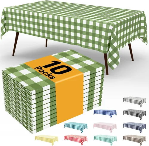 Vista 77 de Smiry Paquete de 3 Manteles Desechables de Cuadros Gingham Color Caqui - 54" x 72" Mantel de Plástico de Servicio Pesado, Cubiertas de Mesa