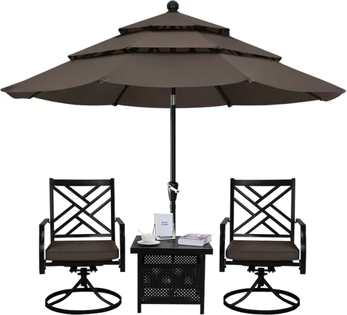 Vista 14 de ABCCANOPY Sombrilla solar de patio de 3 niveles de 11 pies, 32 luces LED Beige