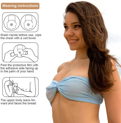 Vista 6 de Sujetador adhesivo, para mujer, reutilizable, para levantar pezón, autoadhesivo, sin tirantes, sin espalda, para vestido sin espalda