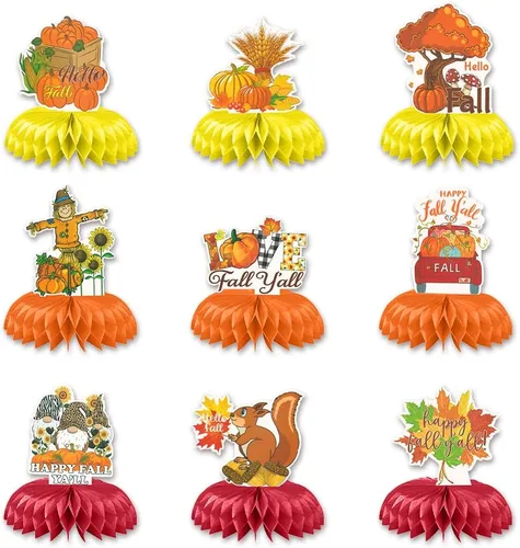 Vista 6 de Hying 9 centros de mesa de panal de otoño para mesa, centros de mesa de panal de Acción de Gracias, centros de mesa de hojas de arce de otoño