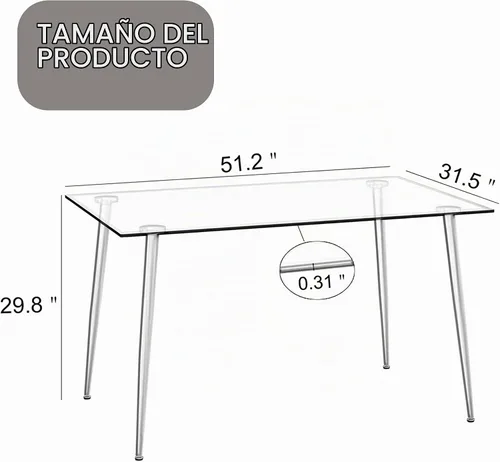 Vista 2 de Baysitone Mesa de comedor de cristal para 4 personas con tapa de vidrio rectangular transparente de 51 pulgadas, muebles de cocina de vidrio Negro