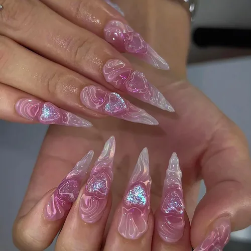 Vista 8 de Uñas postizas a presión con punta francesa, uñas postizas de almendra, cobertura completa, uñas artificiales brillantes, uñas acrílicas medianas