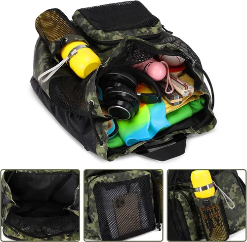 Vista 5 de Lohol Mochila grande de malla con cordón y bolsa para zapatos, saco de natación duradero con asa para deportes, gimnasio, yoga, playa, viajes