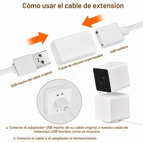 Vista 9 de delilyn Paquete de 2 cables de extensión USB de 25 pies compatibles con WYZE Cam Pan V3/V3 Pro/V2, Cam V4/V3, Cam OG/V2, cable de carga de extensión