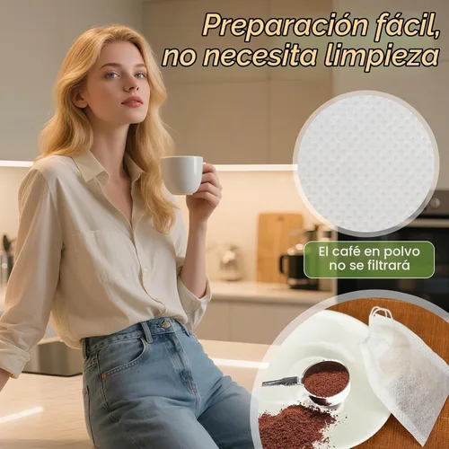 Vista 4 de 100 bolsas de té desechables para té de hojas sueltas, bolsas de filtro de té vacías con cordón de algodón, bolsitas infusoras de té rellenables